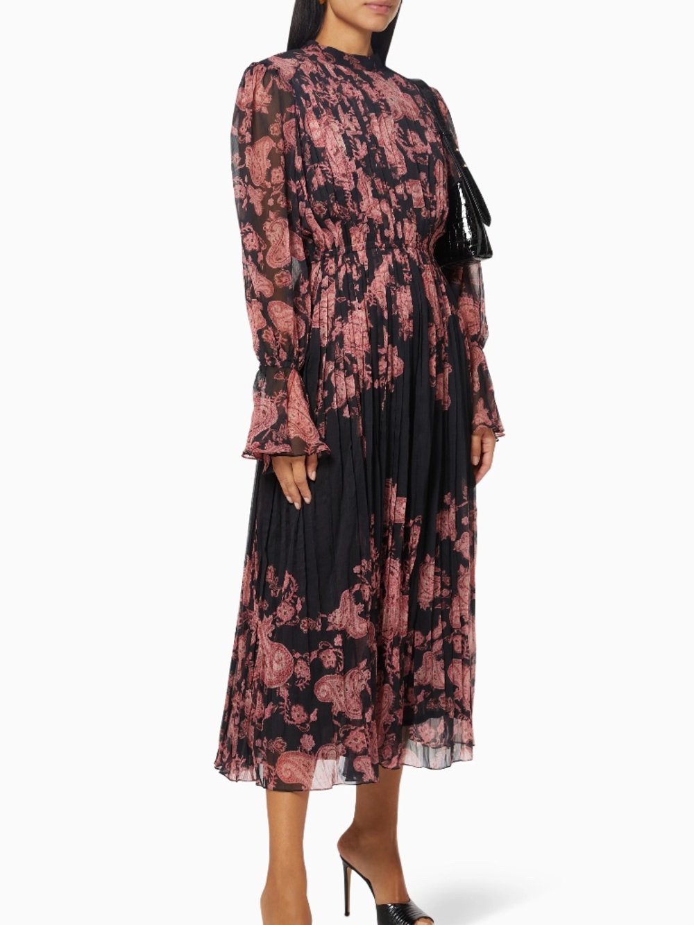NEW Hemant & Nandita Luana Pleated Chiffon Maxi Dress – Paisley Print – Size M